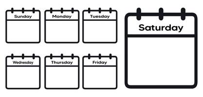 black and white Set every day a week of a year calendar icon vector