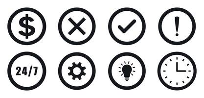 calendar icon. black and white check mark, clock, gear, dollar, bulb icon set silhouette. calendar website element icons vector