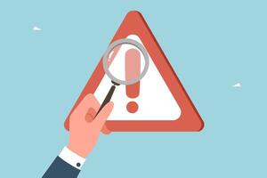 Hand with loupe pointing to danger sign vector