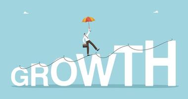 Man with umbrella walking in ascending growth vector