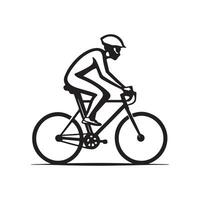 A cyclist riding a bicycle on a road a black and white vector