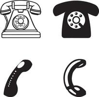 Collection of Vintage and Modern Telephone Icons Retro Rotary Dial Phone Handset Cordless Communication Technology vector