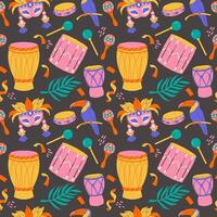 Seamless Brazilian Carnival pattern on dark background vector