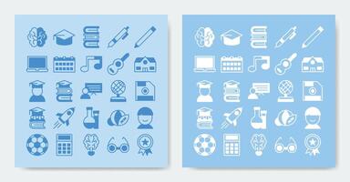 education and school icon set. Containing badge, book, boy, brain, calculator, date, education and more vector