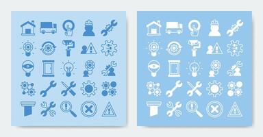 repair icon set containing attention, cancel, click, control, door, filter, gear, home and more vector