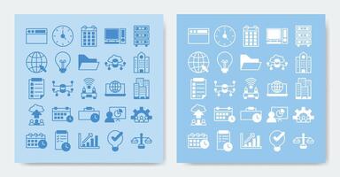 office icons set containing calendar, clients, cloud, company, computer network, computer and more vector