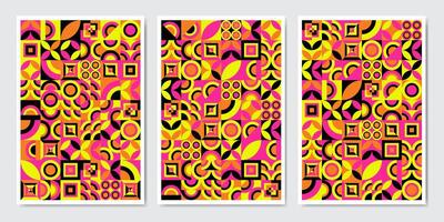 Color neo geo poster. Modern grid flyer with geometric shapes, geometry graphics and abstract background set. Geometry grid pattern banner vector