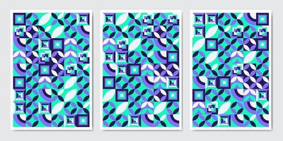 Modern grid flyer with geometric shapes, geometry graphics and abstract background set. Geometry grid pattern banner vivid presentation vector