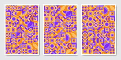 Color neo geo poster. Modern grid flyer with geometric shapes, geometry graphics and abstract background set. Geometry grid pattern banner vivid presentation vector
