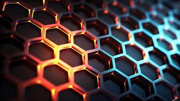4K Abstract Hexagonal Background High Resolution Futuristic Design with Glowing Orange and Blue Honeycomb Pattern Perfect for Tech Gaming and Digital Projects photo