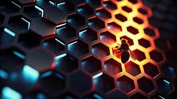 4K Abstract Hexagonal Background High Resolution Futuristic Design with Glowing Honeycomb Pattern a bee on a hexagonal background photo