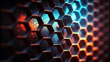 4K Abstract Hexagonal Background High Resolution Futuristic Design with Glowing Honeycomb Pattern a close up of a hexagonal pattern on a black background photo