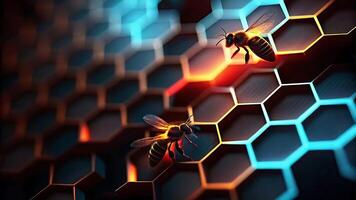 4K Abstract Hexagonal Background High Resolution Futuristic Design with Glowing Honeycomb Pattern two bees on a honeycomb background photo