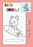 A cat on a rocket with the word let's color on it vector