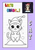 A cat in a santa hat is shown on a notebook page vector