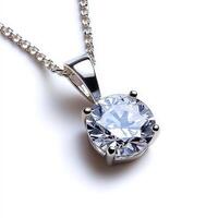 A diamond pendant is shown on a white background photo