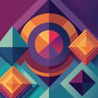 Abstract Geometric Design Colorful Pyramids, Circles, and Triangles. vector