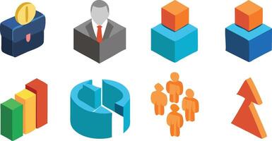 Isometric Business Icons Growth, Finance, Team, and Charts. vector