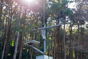 Solar powered weather station to check the weather on the top of the mountain. soft and selective focus. photo