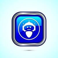 AI assistant icon design illustration. Digital or virtual assistant sign, Robot icon, Blue color square button design vector