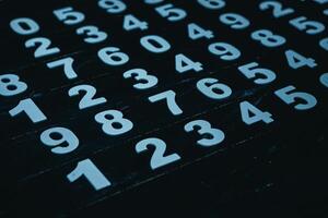 Numbers on a dark background, close-up, computer generated images photo
