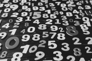 white numbers on black background, closeup of photo with soft focus