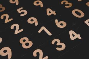 Wooden numbers background with filter effect retro vintage style and soft focus photo