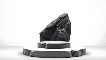 Empty Black stone podium for product display photo