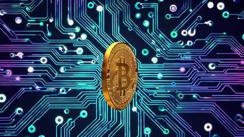 Bitcoin Cryptocurrency Footage with Circuit Board Background and Dynamic Visuals video