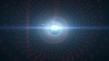 Red and gold digital grid pattern forming a tunnel effect with a radiant video