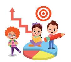 a boy is tanding next to a graph chart vector
