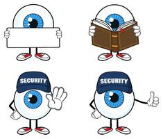 Illustration of an Eyeball Character as a Security Guard, Student, and Advertiser in Different Poses vector
