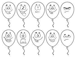 Collection of Happy and Angry Balloon Characters with Different Facial Expressions in Line Art vector