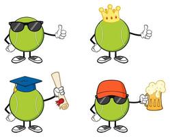 Funny Tennis Ball Characters Expressing Different Personalities with Hats, Crowns, and Drinks vector