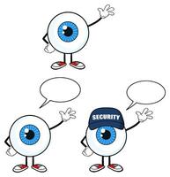Cartoon Eyeball Character Set with Speech Bubbles and Security Guard Illustration for Design Projects vector