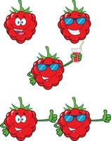 Funny Cartoon Raspberry Characters with Different Expressions and Cool Sunglasses for Juice and Fruit-Themed Designs vector