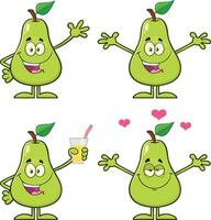 Cute Smiling Pear Character Collection with Happy and Loving Faces for Healthy Food Concepts vector