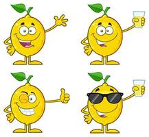 Funny Cartoon Lemon Characters with Different Happy Expressions and Active Poses vector