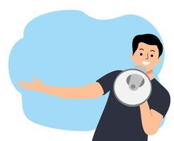 man holding megaphone and shouting. Man with megaphone screaming. Promotion with megaphone. Megaphone vector