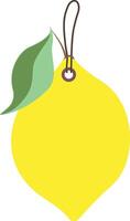Illustration of a yellow lemon tag with a leaf and a loop for fastening. vector