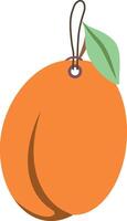 Illustration of a tag with a yellow apricot with a leaf and a loop for fastening. vector