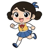 a cartoon girl running with a bow tie, vector