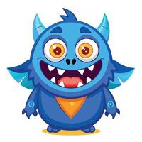 cartoon blue monster with orange eyes and horns vector