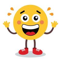 emoticon character with hands up and smiling vector