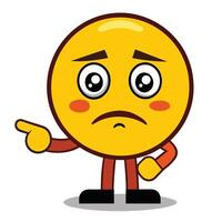 emoticon sad emoticon character with sad face and pointing finger vector