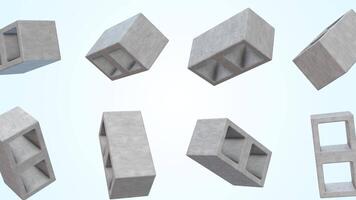 Cinder Blocks Falling on a Light Blue Background. Cement Bricks 3D Animation. 4K video