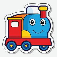 a sticker of a cartoon train with a smile on a white background vector