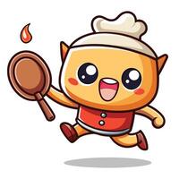 a cartoon cat running with a frying pan vector