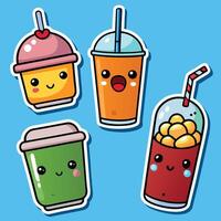 cute drink stickers set with drinks on a white background vector