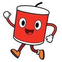 a cartoon red can running with arms outstretched, vector